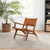 Mod Tan Strap Leather Teak Wood Lounge Chair