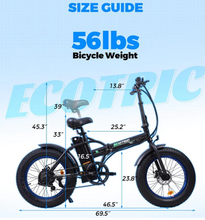 Fat Tire Portable and Folding Electric Bike- Matte Black and Blue UL Certified 36V, by Ecotric